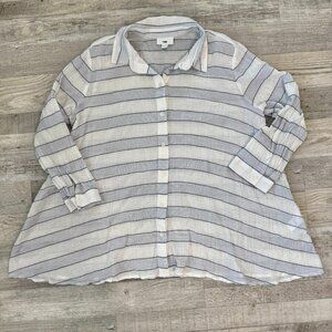 J. Jill Blue White Stripe Button Down Tunic Lightweight H17